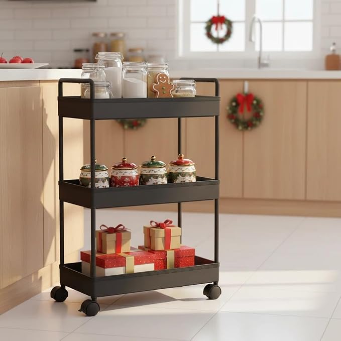 Ronlap 3 Tier Slim Rolling Storage Cart with Wheels Utility Organizer,Black | For bathroom, laundry, kitchen, bedside & dorm. Fits art, craft, snack, makeup, nail, diaper & postpartum baby supplies - Image 8