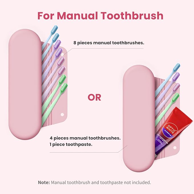 Silicone Electric Toothbrush Travel Case, Manual Toothbrush Travel Cover for Men and Women,Toothbrush Holder for Travel,Gym and More, Fits Most Manual and Electric Toothbrushes - Pink - Image 3
