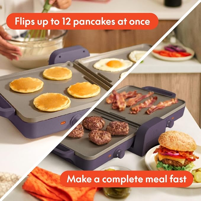 bella 10"x20" Fold and Store Griddle, Non-Toxic, Ceramic Coating, Plum - Image 5