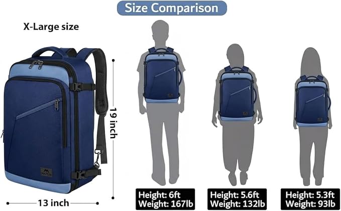 MATEIN Expandable Travel Backpack, Large Capacity Carry on Backpack for Men | For Airplanes, Airline Approved Bags with Adjustable Shoulder Straps, Water Resistant, For International Trip,Grey Blue - Image 7