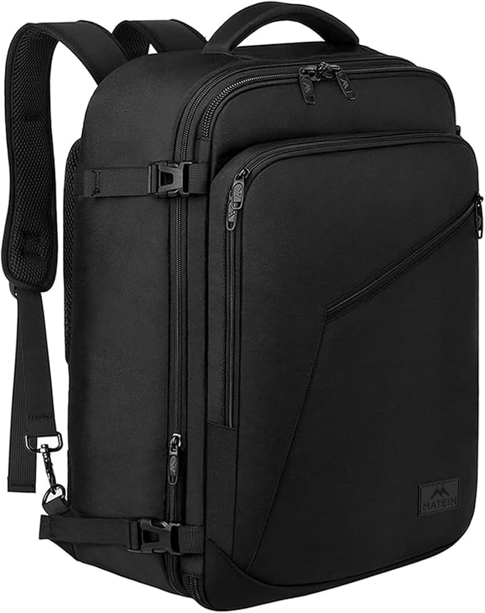 MATEIN Black Mens Travel Backpack, Expandable Carry on Backpack for Women | Expandable Business Backpack, 27L, Lightweight, Waterproof Hiking Daypack for Outedoor Sports Rucksack Daypack, Anti Theft by MATEIN