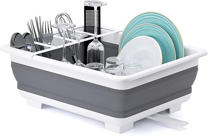 THANSTAR Collapsible Dish Drying Rack Portable Dinnerware Drainer Organizer for Kitchen RV Campers Travel Trailer Space Saving Kitchen Storage Tray by THANSTAR