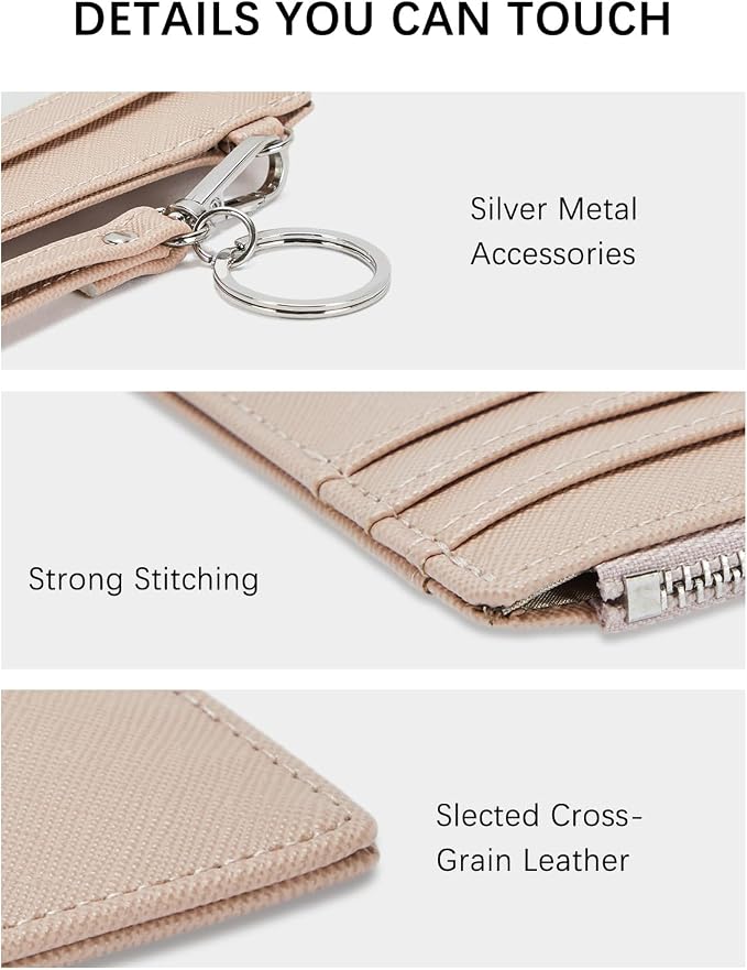 BOSTANTEN Credit Card Holder RFID Small Wallet for Women with Keychain | Slim, Wristlet, Zipper Coin Pocket, Pocket-Friendly, Vegan Leather, Minimalist, Gifts, Pink - Image 3