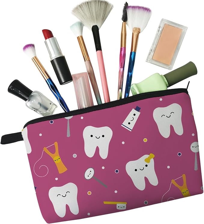 Livel lhood Tooth Dental Cute Small Makeup Bag -2 | Printed Padded Cosmetic Organizer Zipper Pouch, Tooth Dental Gift for Women Friends - Image 5