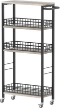 NOVIMANGO Slim Storage Cart Narrow Kitchen Cart 4 Tier, Grey | Slim Rolling Cart for Kitchen, Slim Bathroom Storage Cart with Wheels, with Wood Tabletop, for Narrow Spaces by NORCEESAN