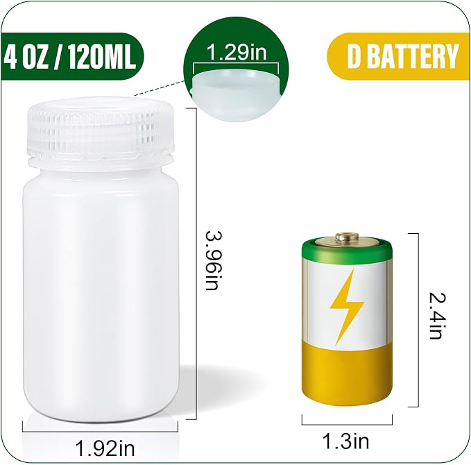 DEMORA 4 oz Small Plastic Bottles with Caps, Airtight Refillable Wide Mouth Travel Bottles for Toiletries, PP Food Grade Plastic Containers for Liquids Pill Sample Lab Reagent (Translucent, 4 Pcs) - Image 8