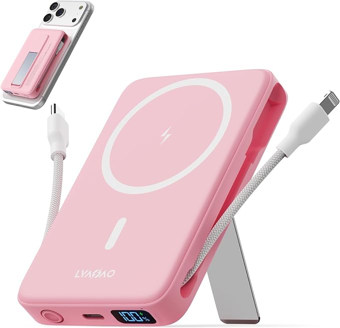 No More Forget Cables! 10000mAh Ultra Slim Magnetic Power Bank, Built-in USB-C & iPhone Cable, 20W Portable Charger with Foldable Stand, for iPhone 17/16/15/14/13/12 Series by Unknown