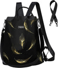 Travel Backpack Purse for Women Anti Theft Convertible Backpacks Fashion Waterptoof Nylon Daypack Black Feather | Hidden Back Zipper Opening, Compact Travel Size,Summer Purse, Daypack for College Work, Fits 13-inch laptop by Fmeida