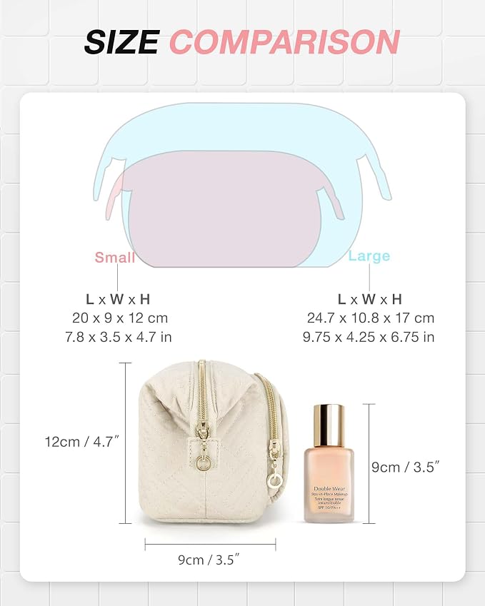 BAGSMART Travel Makeup Bag, Cosmetic Bag Small Make Up Organizer Case,Wide-open Pouch for Women Purse for Toiletries Accessories Brushes,Small Beige - Image 5