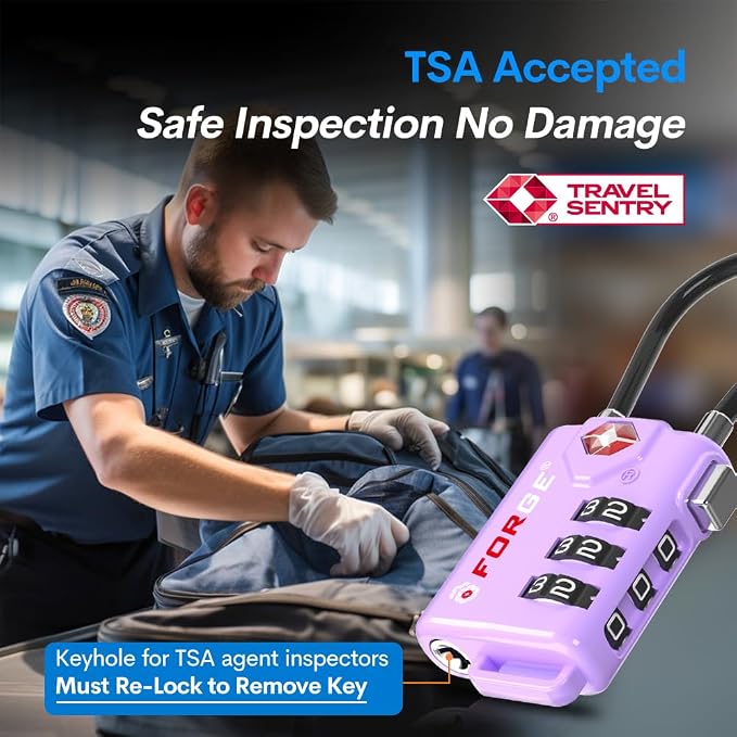 Forge TSA Approved Luggage Locks, Re-settable Combination with Alloy Body, Purple 4 Locks. - Image 2