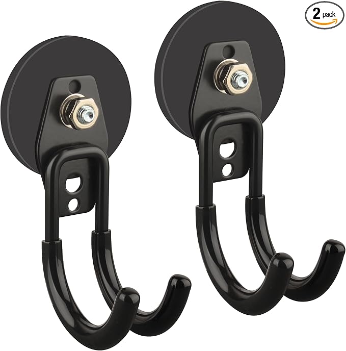 ULIBERMAGNET Garage Strong Magnetic Hooks, 2 Pack Black Heavy Duty Large J Hooks with Magnet, Anti-Slip Coating Magnet Hooks for Garden Tools, Ropes,Drill by ULIBERMAGNET
