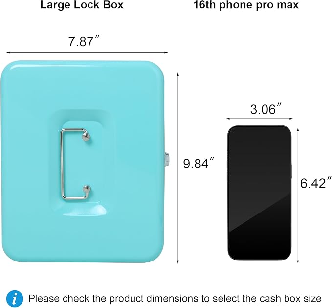 Jssmst Cash Box with Money Tray and Lock - Light Blue Money Saving Box for Cash Coins, Small Lock Box for Medication Personal Items, 9.84'' x 7.87'' x 3.46'', Light Blue - Image 3