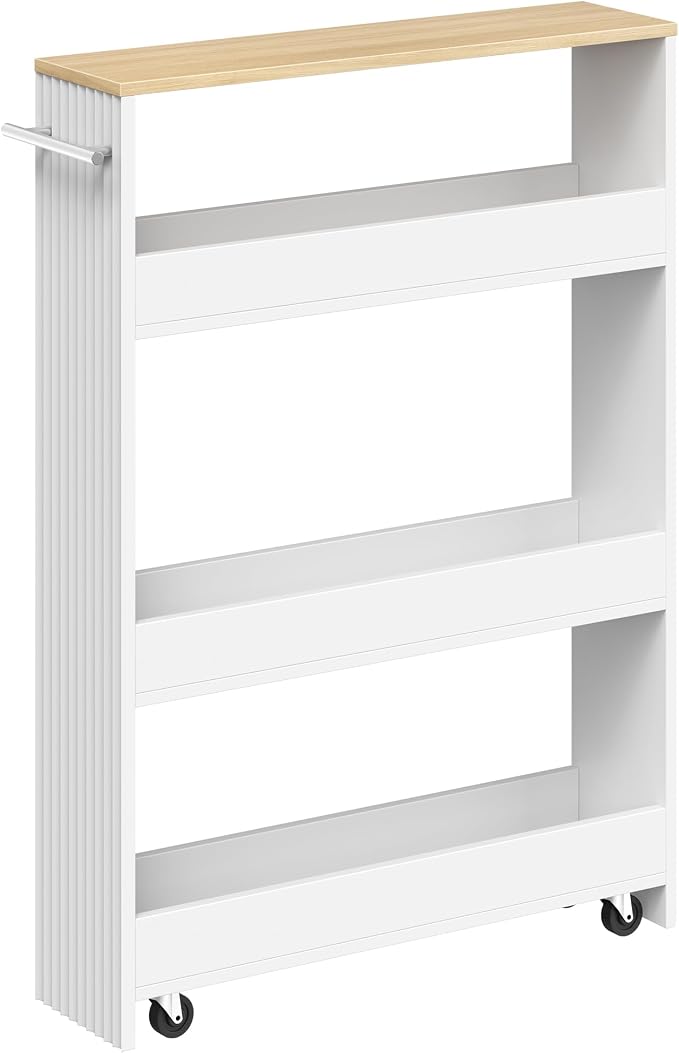 Slim Storage Cart with Wheels, 5.5" Narrow 4-Tier Rolling Cart, Multi-Purpose Utility Cart for Kitchen, Bathroom, Laundry Room, Living Room, White and Natural MTC02WN - Image 9
