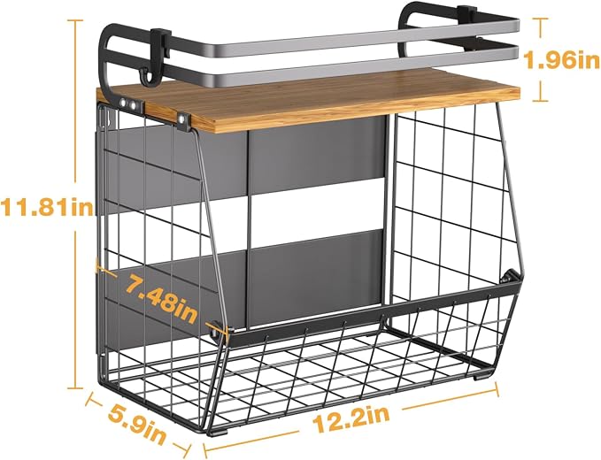 Magnetic Shelf for Fridge with Wood Lid, Large Capacity Magnetic Spice Rack for Refrigerator Kitchen Storage Bin for Fruit, Onion, Potatoes, Storage Organizer for Counter & Cabinet, Wire Basket - Image 9