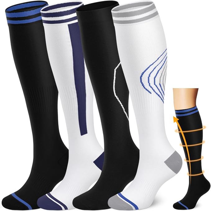 ACTINPUT Copper Compression Socks Men & Women 4 Pairs,Best Support for Nurses,Running,FLying,Athletic by ACTINPUT