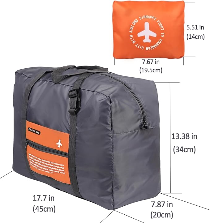 Travel Bag Spirit Airlines Personal Item Bag 18x14x8 Foldable Travel Duffel Bag Tote Carry on Luggage Duffle Overnight for Women and Men (Orange) - Image 2