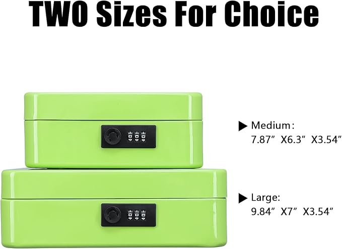 KYODOLED Large Cash Box with Combination Lock,Safe Metal Box for Money, Storage Lock Box with Money Tray,9.84"x 7"x 3.54" Limegreen Large - Image 6