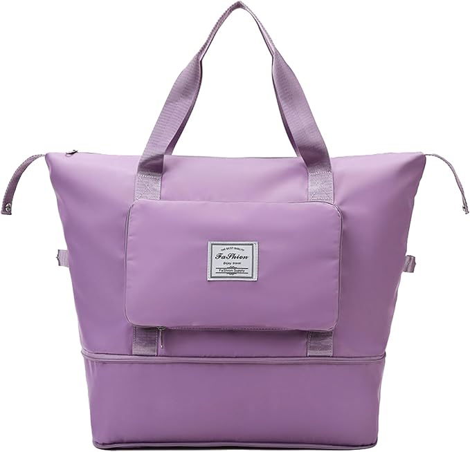 Large Capacity Folding Travel Bag, Lightweight Waterproof Luggage Bag, Expandable Travel Duffel Bag, Dry Wet Separated Gym Tote Bag, Weekender Overnight Bags for Women and Man (Light Purple) - Image 8
