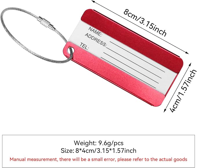 8 Pack Aluminium Metal Travel Luggage Tags Suitcase Card Holder Baggage Name Address ID Bag Label with Key Ring - Image 4
