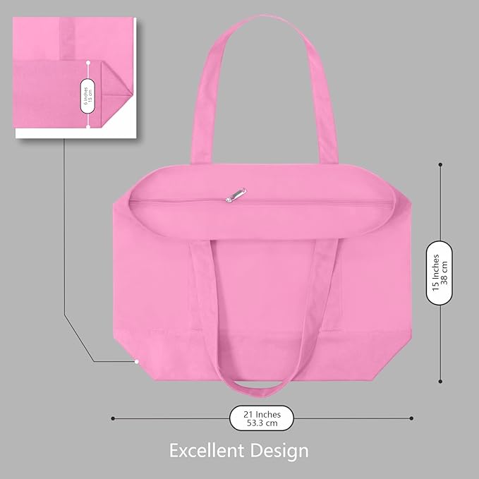 TOPDesign 1-Pack Canvas Tote Bag with an External Pocket, Reusable Grocery Shopping Bag, Top Zipper Closure, Daily Essentials (Pink) - Image 5