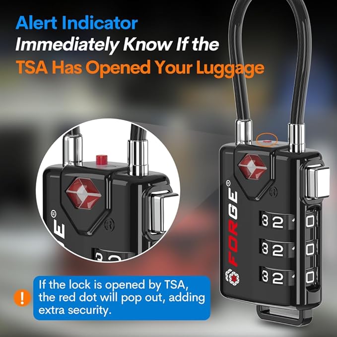 TSA Approved Cable Luggage Locks, Re-settable Combination with Alloy Body, Black 2 Locks. - Image 3