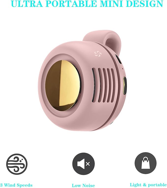 Portable Silent Bladeless Clip On Fan, Mini Fan With Clip, Rechargeable Personal Held Fans, Adjustable 3-Speed Suspended Waist Fans for Outdoor,Camping,Travel,Office (Pink) - Image 2