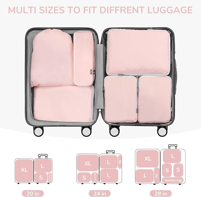 7 Set Compression Travel Packing Cubes, Travel Essentials, Pink | Travel Essentials for Suitcase, Luggage Organizer Bags for Travel with Shoe Bag,Packing Cubes for Travel Women - Image 5