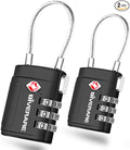 2 Pack TSA Approved Luggage Locks, Cable Travel Lock Alloy, Set Your Own Combination Metal Suitcase Zipper Padlock, 3-Digit Long Shackle Padlocks for Gym Locker, Golf Bag, Case Anti Theft-Black by GIVERARE