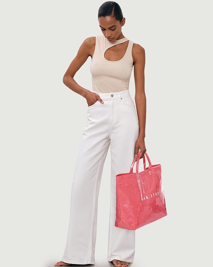 Lushandy PVC Tote Bag for Women Jelly Beach Bag Top Handle Hobo Handbag | Water-Resistant, Wipe Clean, Lightweight - Image 3