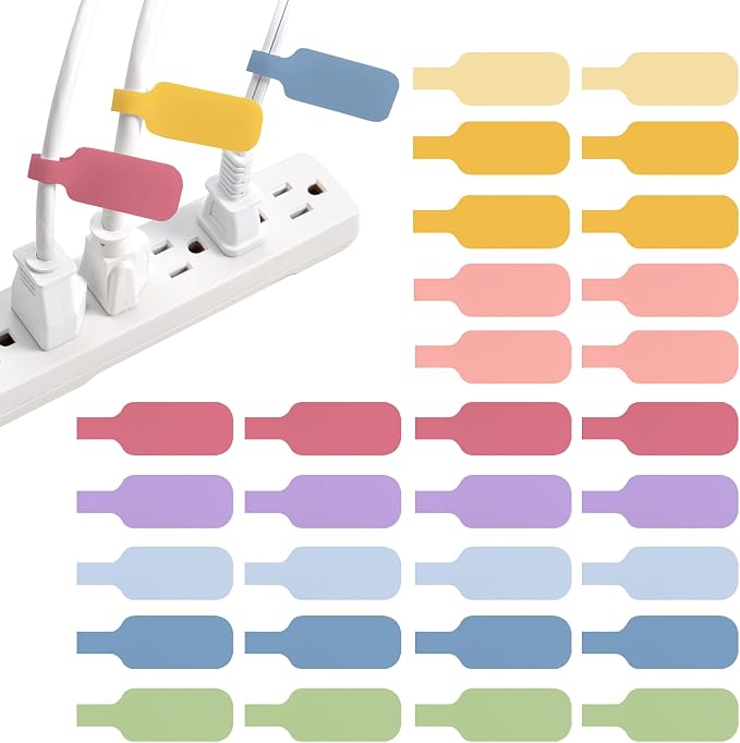 Wrap-It Storage Cable Labels - Medium, Macaron (30-Pack) | Write On Cord Tags for Wire Management and Identification by Wrap-ItStorage