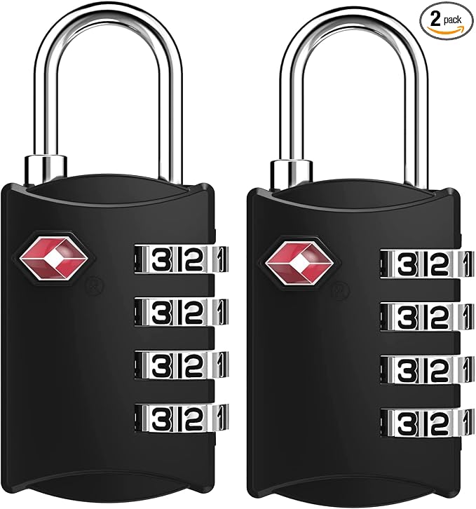ZHEGE Travel Locks, TSA Approved Locks for Luggage, Baggage (2 Pack, Black) | 4 Digit Combination Zipper Padlocks for Backpack, Tent, Gym Locker by ZHEGE
