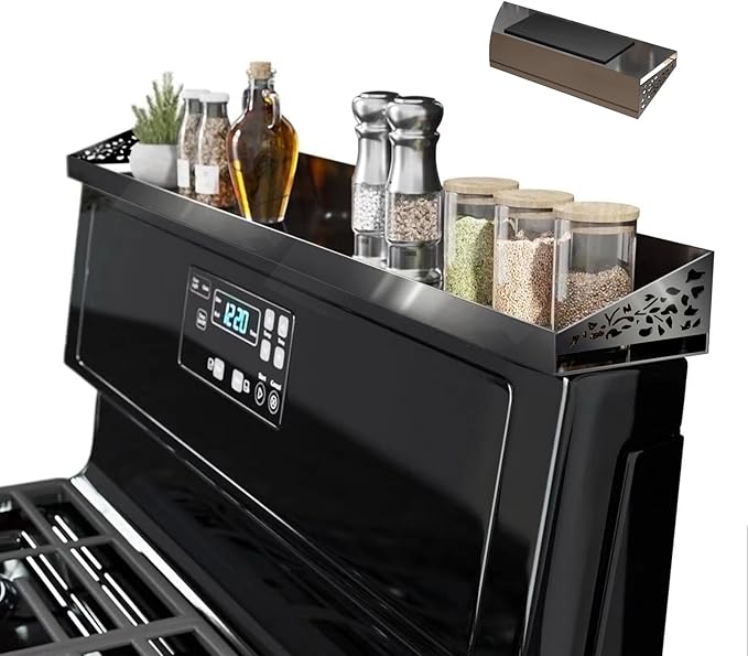 STUTOV 30" Magnetic Stove Top Shelf – Black Stainless Steel Spice Rack and Seasoning Organizer – Kitchen Shelf for Back of Stove – Over Stove Rack and Storage Organizer by STUTOV
