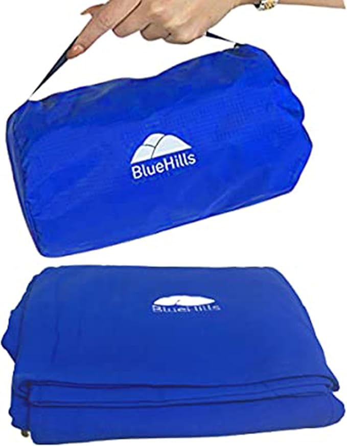 BlueHills Ultra Compact Travel Blanket Pillow Soft Airplane - Royal Blue | Premium Travel Blanket, 70 X 56 Large Size, Luggage Strap & Backpack Clip, Matching Case, Compact & Lightweight Long Flights by BlueHills