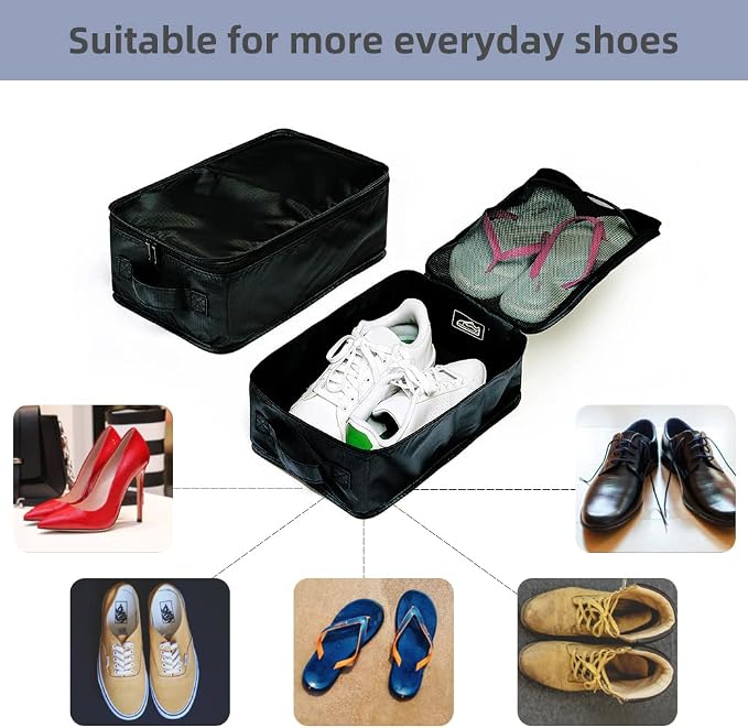 Travel Shoe Bags, Foldable Waterproof Shoe Pouches Organizer-Double Layer (2+2 Black Shoe Bags) - Image 4
