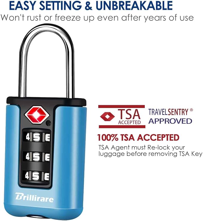 2 Pack TSA Approved Luggage Locks, Combination Travel Padlock, 3-Digit Waterproof Lock, TSA Accepted Outdoor Keyless Resettable Lock for Lockers, Bags, Backpack, Gym, Gate-Blue - Image 3