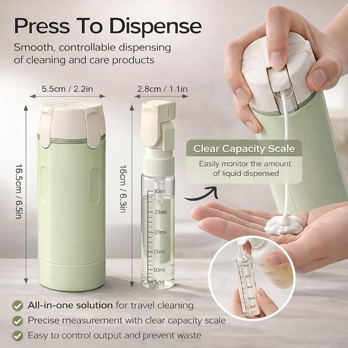4-in-1 Travel Bottles for Toiletries, Travel Pump Bottle，Leak-Proof Shampoo Conditioner Lotion Dispenser with Pump, Compact No-Spill Toiletry Containers for Travel & Business Trips (Green) - Image 3