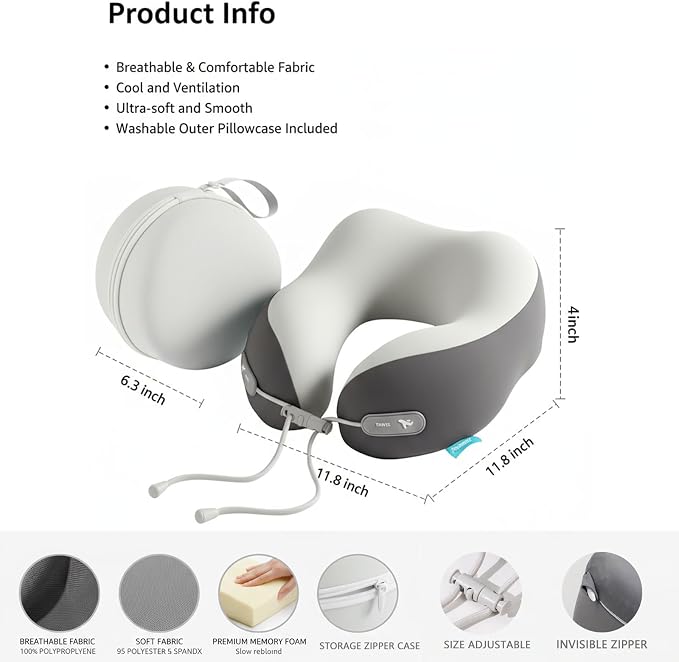 Travel Pillow with Cool Material,Neck Pillow for Traveling 100% Pure Memory Foam,Travel Neck Pillow with Hard Case, Airplane Pillow for Traveling,Travel Essentials(Green) - Image 4