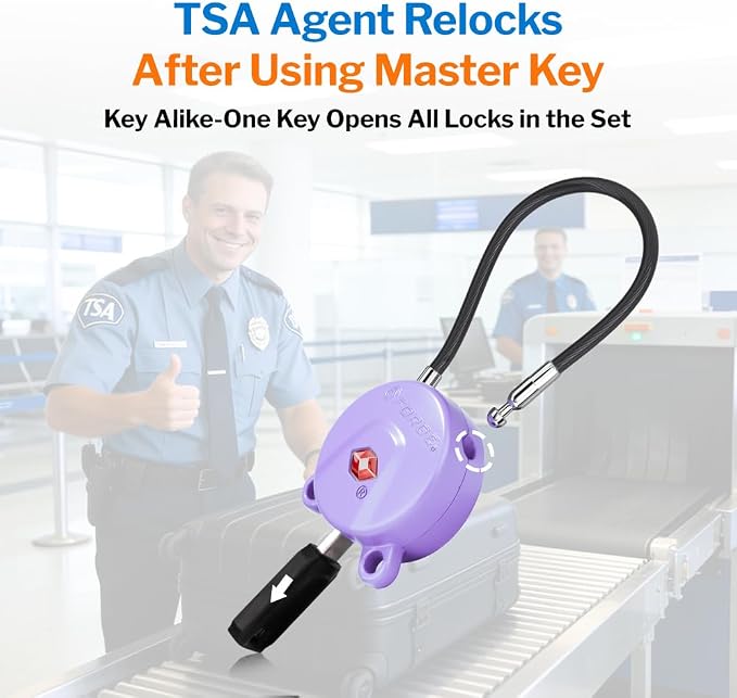 Forge TSA Approved Luggage Locks Ultra-Secure Dimple Key Locks, Cable Lock, for Travel with Zinc Alloy Body- 2 Purple Locks - Image 3