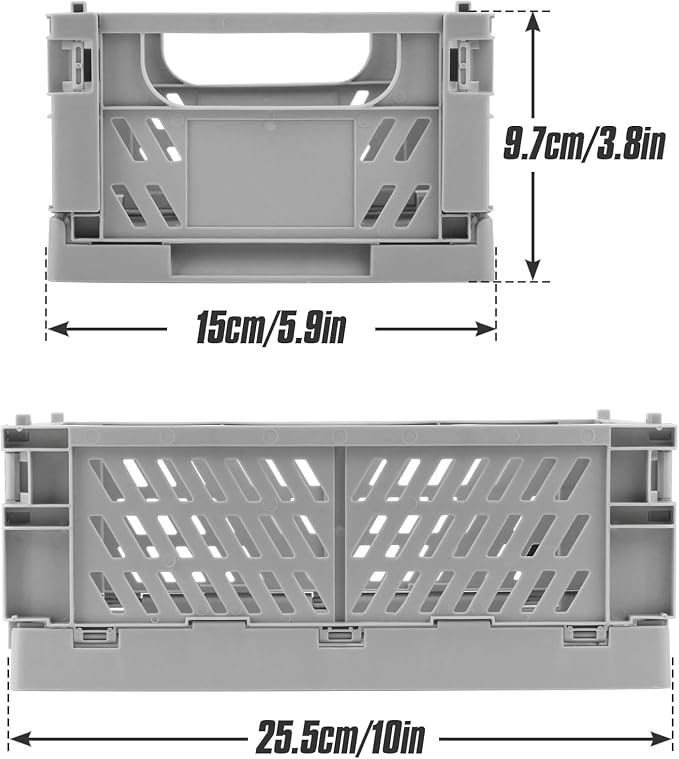 4 Pcs Collapsible Storage Crates, 10x5.9x4 inches Space-Saving Folding Containers, Stackable Plastic Boxes for Home Kitchen Office Bedroom Bathroom, Light Gray - Image 2