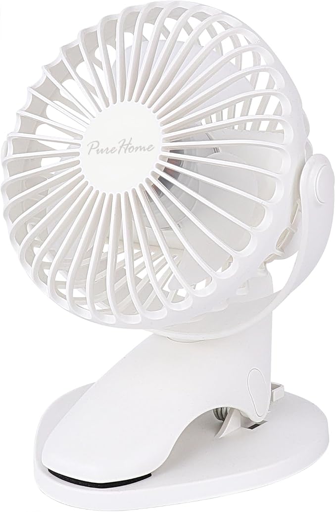 Portable Clip Fan Battery Operated,3 Speeds USB Rechargeable Mini Table Fan with Strong Airflow,360°Rotation Ultra Quiet Personal Desk Fan for Home Office Bedroom Dorm Stroller Camping(White) by PureHome