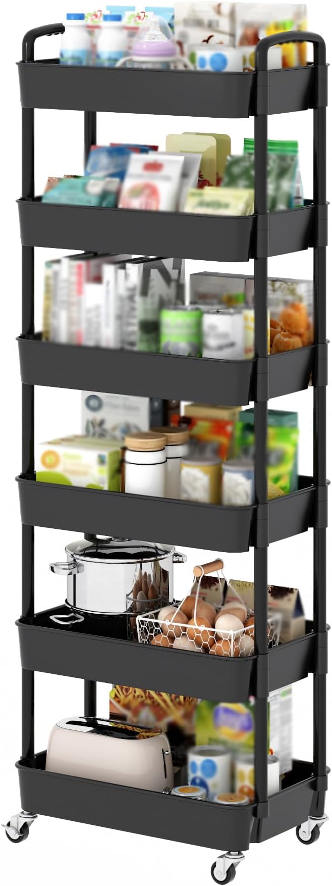 Sywhitta 6-Tier Plastic Rolling Utility Cart with Wheels for Storage,Black | Multi-Functional Storage Trolley, for Office, Living Room, Kitchen, Bathroom,Movable Organizer,Space-Saving,Easy to assemble by haseverythingyouneed