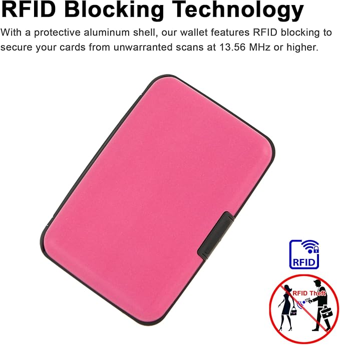 Credit Card Holder, RFID Blocking Metal Card Wallet for Women Men Slim ID Card Holders Protector Aluminum Business Hard Case (Fandango Pink) - Image 3