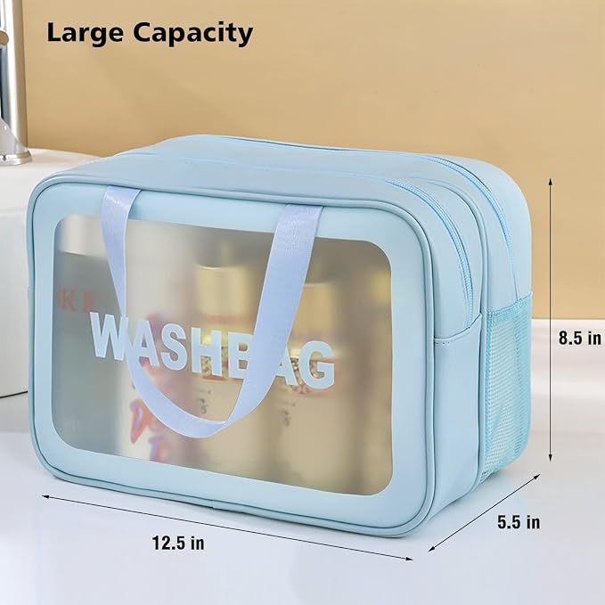DAPOWER Travel Toiletry Bag for Women, Matte Translucent Toiletry Bag with Handy Handle, Makeup Cosmetic Organizer Bag for Travel Toiletries Accessories (Blue-XL) - Image 4