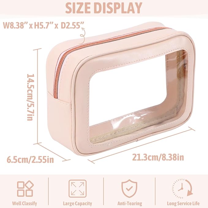 YOPCDJ 3Pack Clear Toiletry Bag,TSA Approved Travel Makeup Pouch with Zipper for Cosmetics and Toiletries，Diaper Bag Organizer Pouch Set，Women's Purse Organizer and Clear Car Bag - Image 2