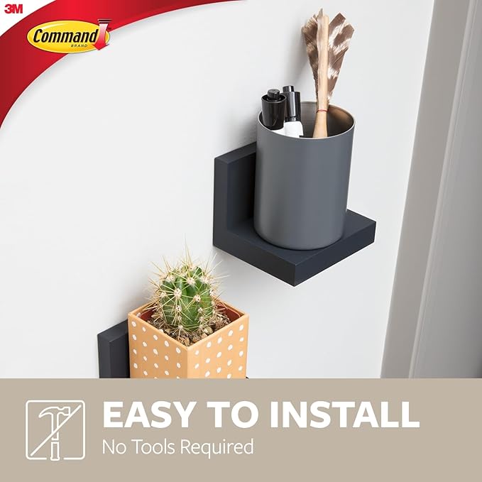 Command Display Ledges, Holds up to 2 lb, Slate, 2 Ledges with 8 Medium Strips, Damage-Free Hanging Floating Shelf with Adhesive Strips, Personalize Living Room, Bedroom, Kids Room or Office - Image 6