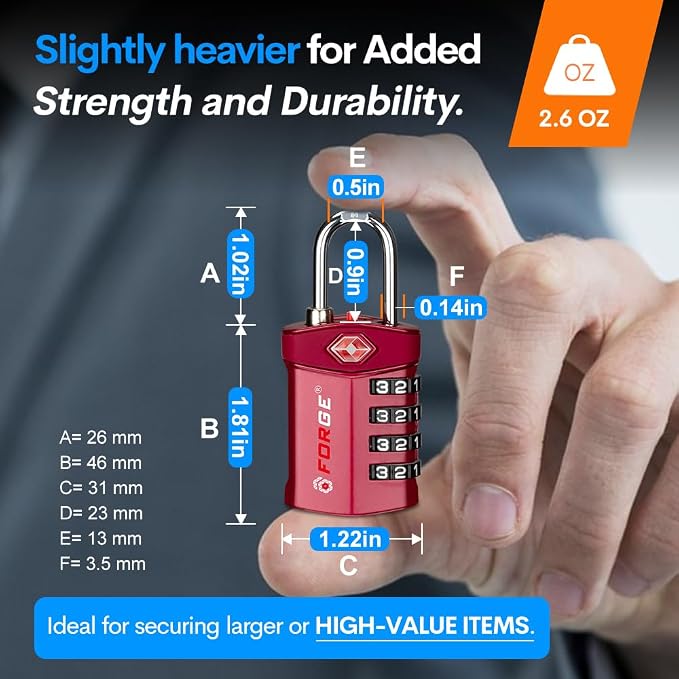 Forge Travel Lock,TSA Approved Luggage Locks for Air Travel, Gym Lockers, School Lockers, Pelican Cases, Gun Case, Easy Read Dials, Durable Alloy Body - Image 3
