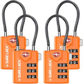 SURE LOCK TSA Approved Combination Luggage Locks with Open Alert Indicator – Durable Zinc Alloy Cable Travel Locks with Large Easy-Read Dials for Suitcases, Backpacks & Gym Bags Orange 4 Pack by Hopeyoucanstaysafe