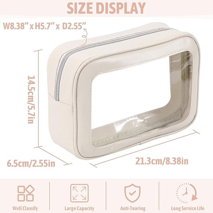 YOPCDJ 3PCS Clear Toiletry Bag,TSA Approved Travel Makeup Pouch with Zipper for Cosmetics and Toiletries，Diaper Bag Organizer Pouch Set,Women's Purse Organizer and Clear Car Bag - Image 2