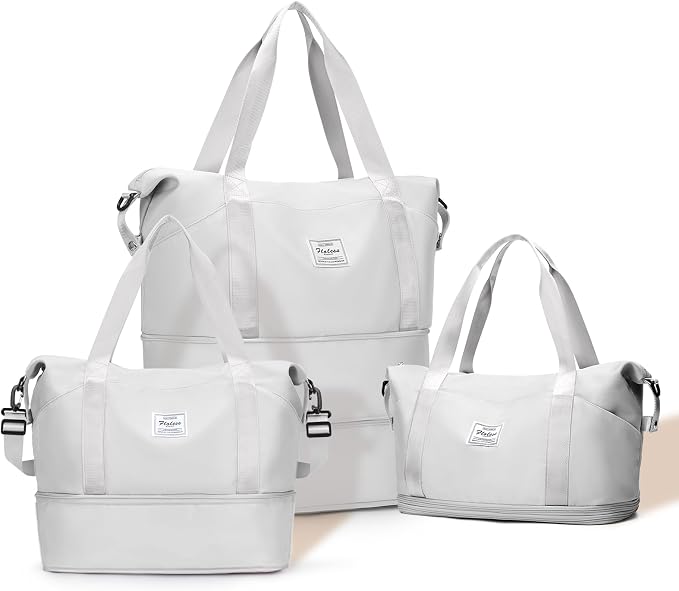 Expandable Travel Duffle Bag for Women Men, Large Gym Bag Travel Tote Bags, Waterproof Carry On Personal Item Bag Airline Approved, Overnight Workout Weekender Bag with Luggage Sleeve, Light Grey | Waterproof Carry On Personal Item Duffel Bag 40L Doubl... by Livbote