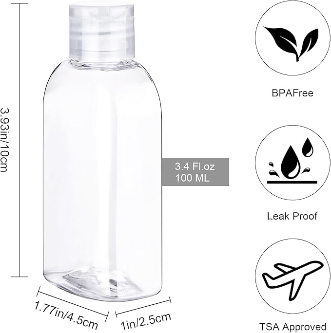 Cosywell 6pcs 3.4oz TSA Approved Clear Travel Shampoo Bottles | Travel Bottles for Toiletries, Leak Proof, Refillable Lotion Containers, with Flip Cap, Small Plastic Squeeze Bottle - Image 2